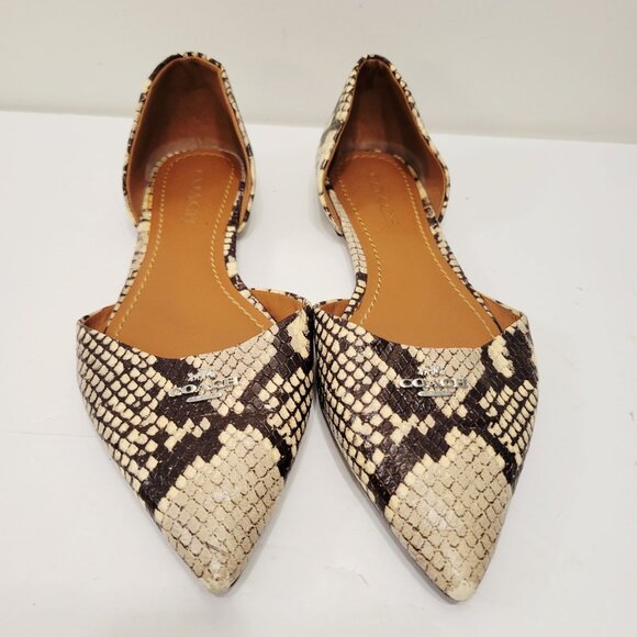 Coach Pointed Toe Slip On Flats Women Snake Print Logo Shoes Career Sz 7.5B - Picture 3 of 10